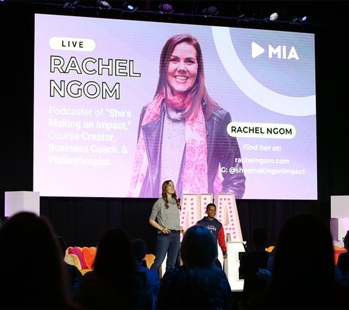 Rachel Ngom speaking on stage at MIA conference